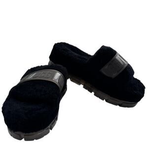 UGG Fluffita Black Plush Soft Comfy Sheepskin Fluffy Slide Sandals Women's 7